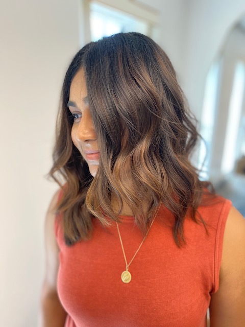 Caramel balayage on brunette hair by Renovaré